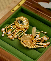 Retro Gold Copper Alloy Pearl Evil Eyes Tassel Drop Earrings