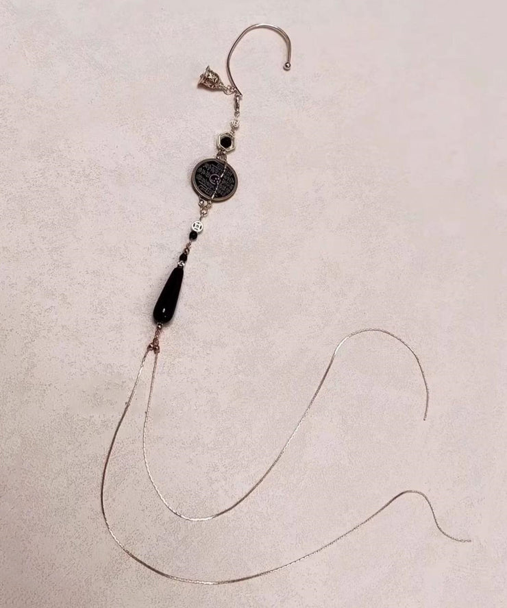 Retro Gold Copper Glass Beads Copper Coin Tassel Drop Earrings