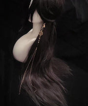 Retro Gold Copper Glass Beads Copper Coin Tassel Drop Earrings