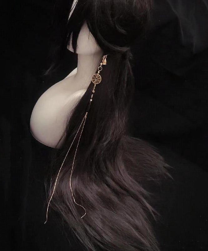 Retro Gold Copper Glass Beads Copper Coin Tassel Drop Earrings
