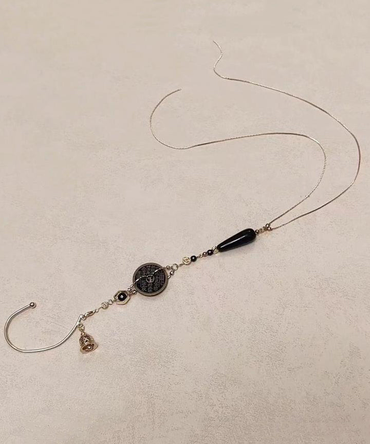 Retro Gold Copper Glass Beads Copper Coin Tassel Drop Earrings