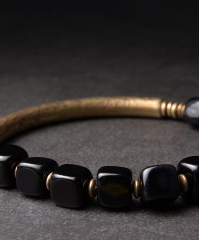Retro Gold Copper Obsidian Bracelet