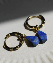 Retro Gold Copper Overgild Bamboo Joint Hoop Earrings