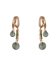 Retro Gold Copper Overgild Zircon Bamboo Joint Gem Stone Drop Earrings