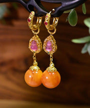 Retro Gold Sterling Silver Overgild Beeswax Calabash Drop Earrings