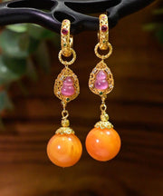 Retro Gold Sterling Silver Overgild Beeswax Calabash Drop Earrings