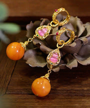 Retro Gold Sterling Silver Overgild Beeswax Calabash Drop Earrings