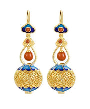 Retro Gold Sterling Silver Overgild Gourd Drop Earrings