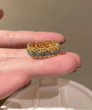 Retro Gold Sterling Silver Overgild Lace Gourds Open Rings Two-Piece Set