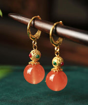 Retro Gold Sterling Silver Overgild Zircon Agate Calabash Drop Earrings