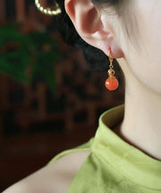 Retro Gold Sterling Silver Overgild Zircon Agate Calabash Drop Earrings