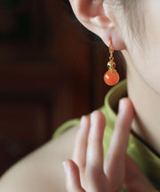 Retro Gold Sterling Silver Overgild Zircon Agate Calabash Drop Earrings