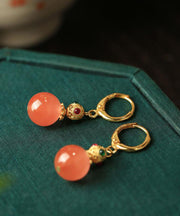 Retro Gold Sterling Silver Overgild Zircon Agate Calabash Drop Earrings