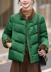 Retro Green Stand Collar Patchwork Duck Down Down Coats Winter
