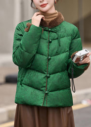 Retro Green Stand Collar Patchwork Duck Down Down Coats Winter