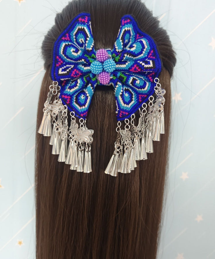 Retro Green Sterling Silver Embroidery Tassel Hairpin