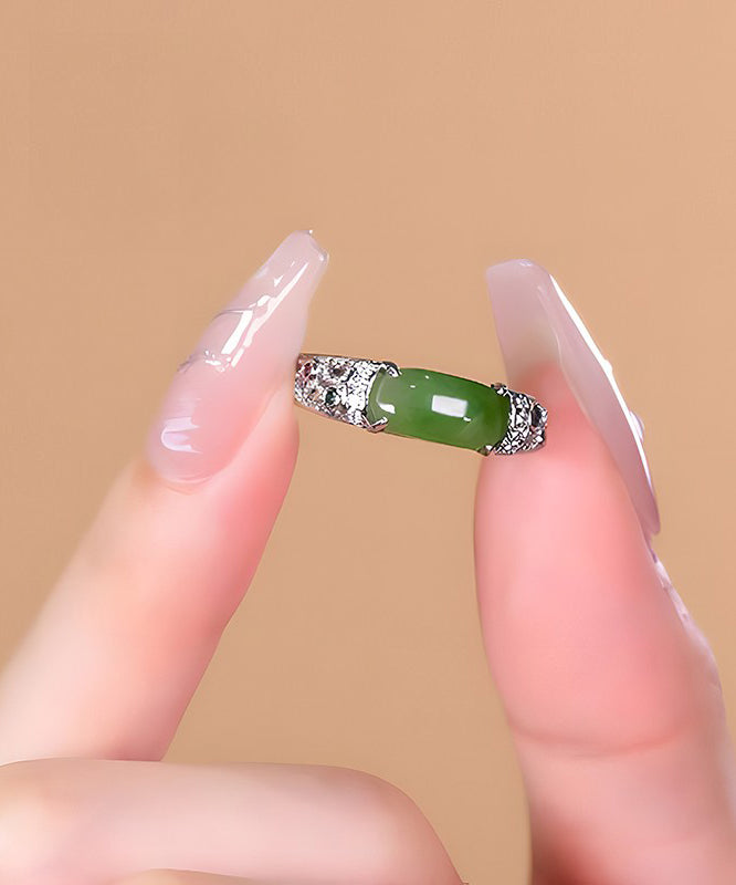 Retro Green Sterling Silver Jade Rings