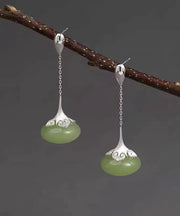 Retro Green Sterling Silver Jade Ruyi Drop Earrings