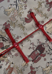 Retro Grey Oversized Print Cotton Oriental Jacket Fall