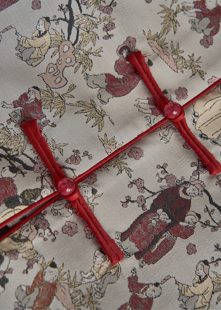 Retro Grey Oversized Print Cotton Oriental Jacket Fall