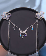 Retro Light Purple Alloy Tulle Butterfly Beading Tassel Hairpin