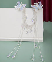 Retro Light Purple Alloy Tulle Butterfly Beading Tassel Hairpin
