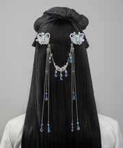 Retro Light Purple Alloy Tulle Butterfly Beading Tassel Hairpin
