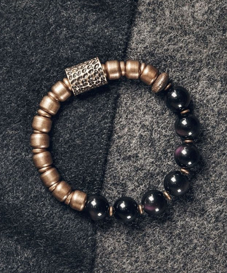 Retro Men Colorblock Ancient Gold Beads Bracelet