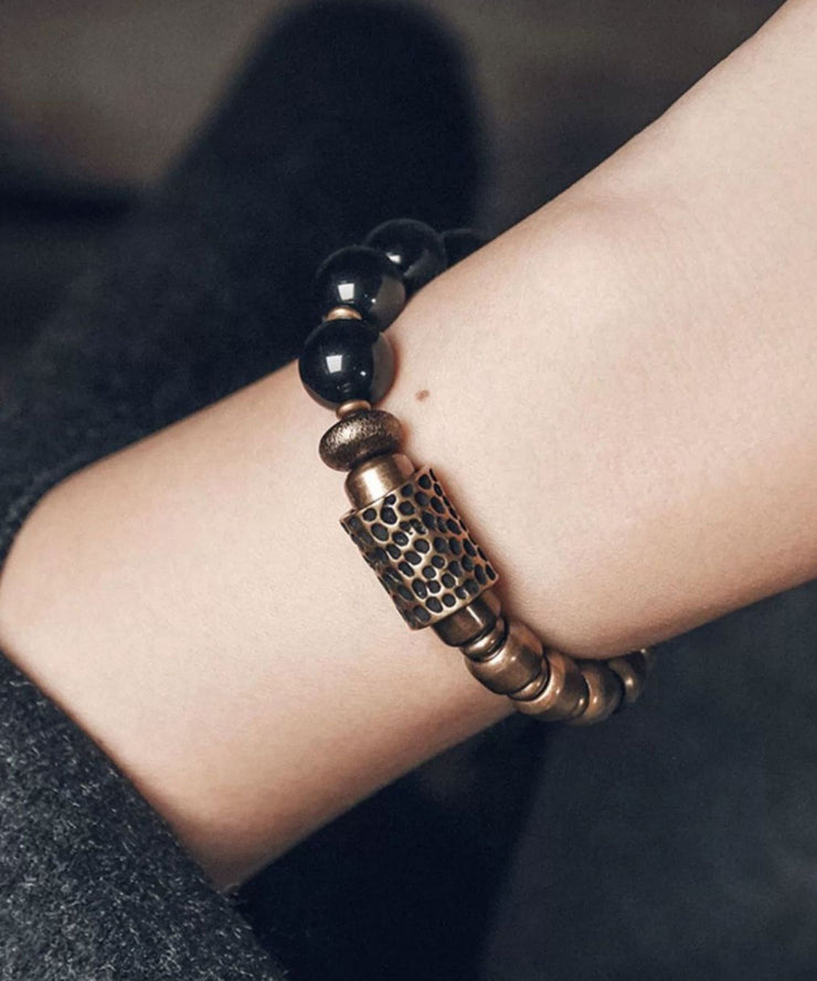 Retro Men Colorblock Ancient Gold Beads Bracelet