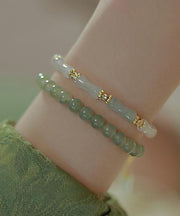 Retro Metal Overgild Pearl Bamboo Joint Patchwork Double-Layer Charm Bracelet