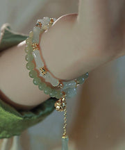 Retro Metal Overgild Pearl Bamboo Joint Patchwork Double-Layer Charm Bracelet