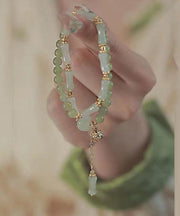 Retro Metal Overgild Pearl Bamboo Joint Patchwork Double-Layer Charm Bracelet
