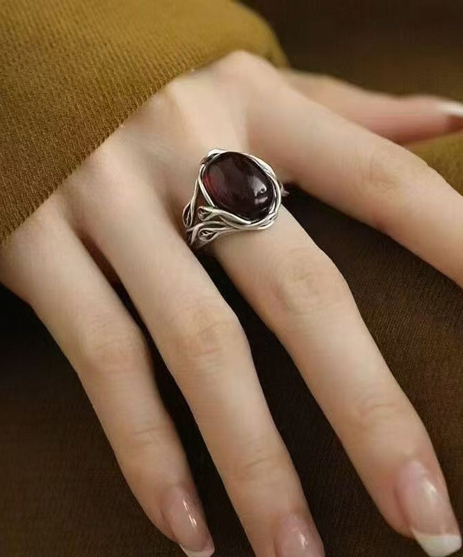 Retro Mulberry Sterling Silver Jade Branch Entangle Open Rings