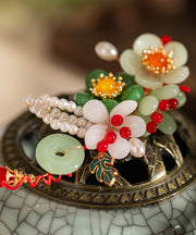 Retro Multicolor Alloy Jade Pearl Floral Tassel Hairpin