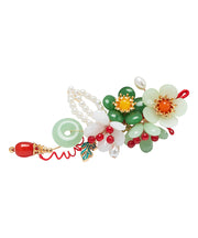 Retro Multicolor Alloy Jade Pearl Floral Tassel Hairpin