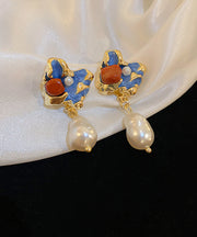 Retro Multicolor Copper Alloy Pearl Floral Drop Earrings
