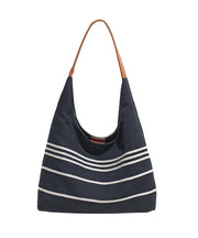 Retro Navy Striped Solid Durable Canvas Satchel Handbag