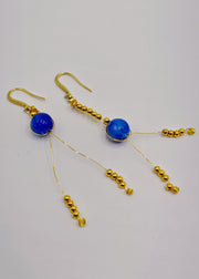 Retro Peacock Blue Tasseled Gem Stone Drop Earrings