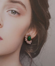 Retro Pink Sterling Silver Asymmetry Agate Stud Earrings