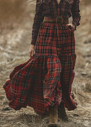 Retro Plaid Pockets Long Sleeve Bohemian Pastoral Dresses