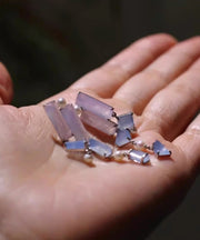 Retro Purple Alloy Asymmetrical Chalcedony Tassel Drop Earrings