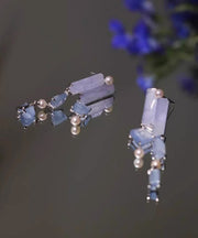 Retro Purple Alloy Asymmetrical Chalcedony Tassel Drop Earrings