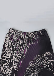 Retro Purple Print Elastic Waist Cotton Maxi Skirts Summer