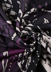 Retro Purple Print Elastic Waist Cotton Maxi Skirts Summer