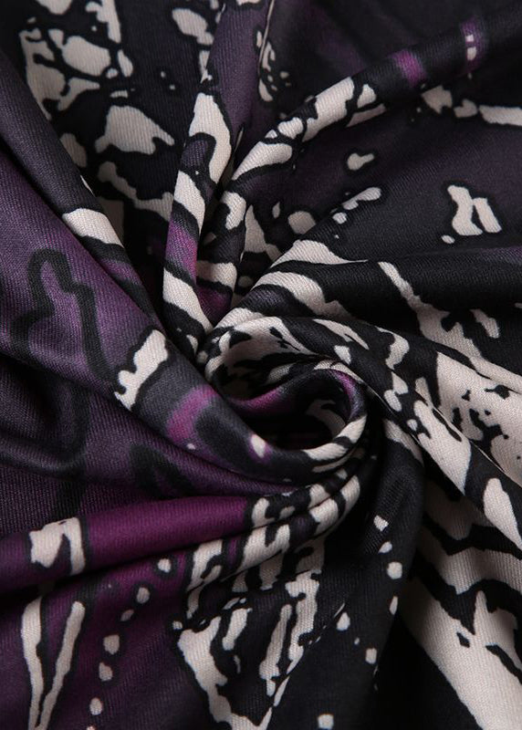 Retro Purple Print Elastic Waist Cotton Maxi Skirts Summer