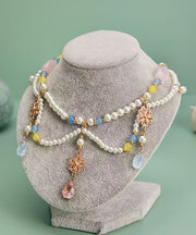 Retro Rainbow Alloy Crystal Pearl Glass Water Drop Pendant Necklace