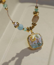 Retro Rainbow Alloy Pearl Asymmetrical Pendant Necklace