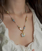 Retro Rainbow Alloy Pearl Asymmetrical Pendant Necklace