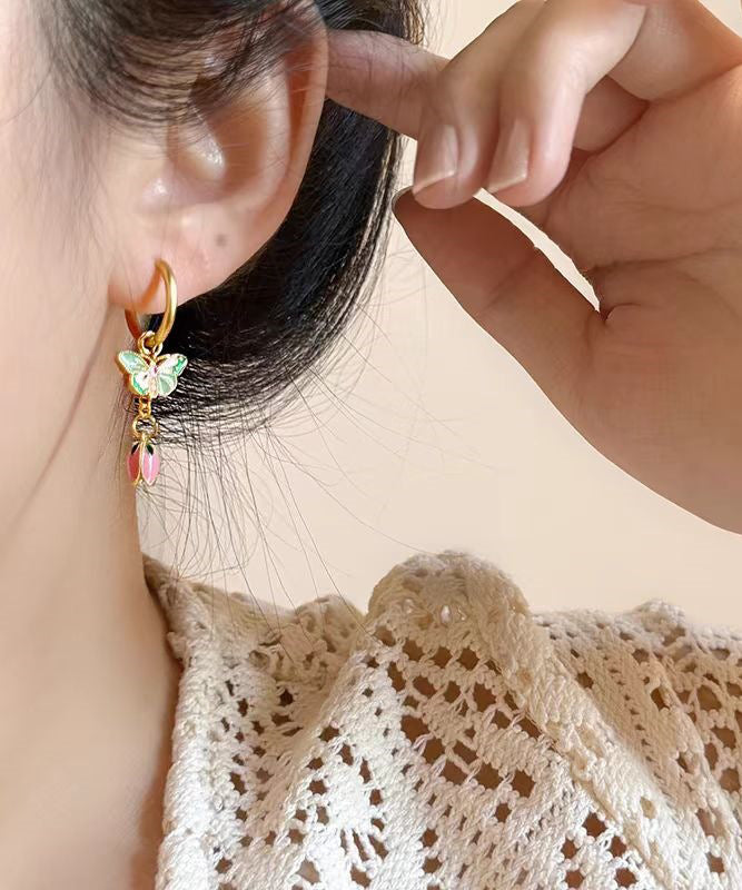 Retro Rainbow Copper Alloy Enamel Butterfly Floral Stud Earrings