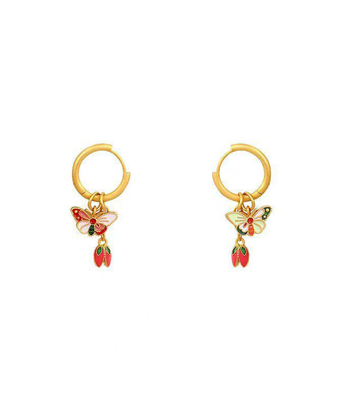 Retro Rainbow Copper Alloy Enamel Butterfly Floral Stud Earrings